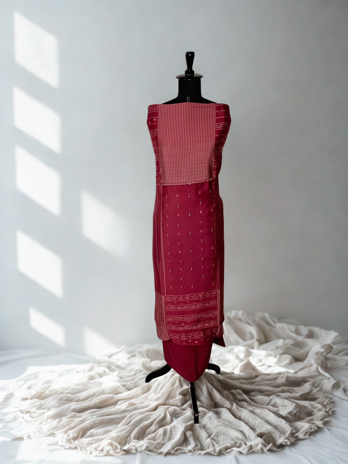 Maroon Unstitched Cotton Suit