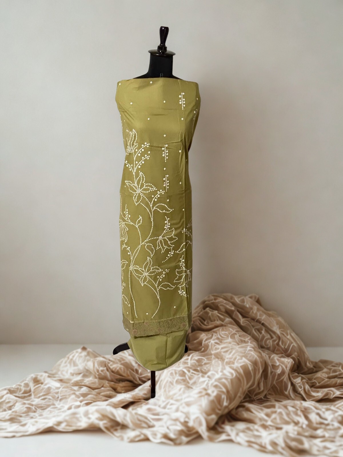 Olive Green Embroidered Suit Set