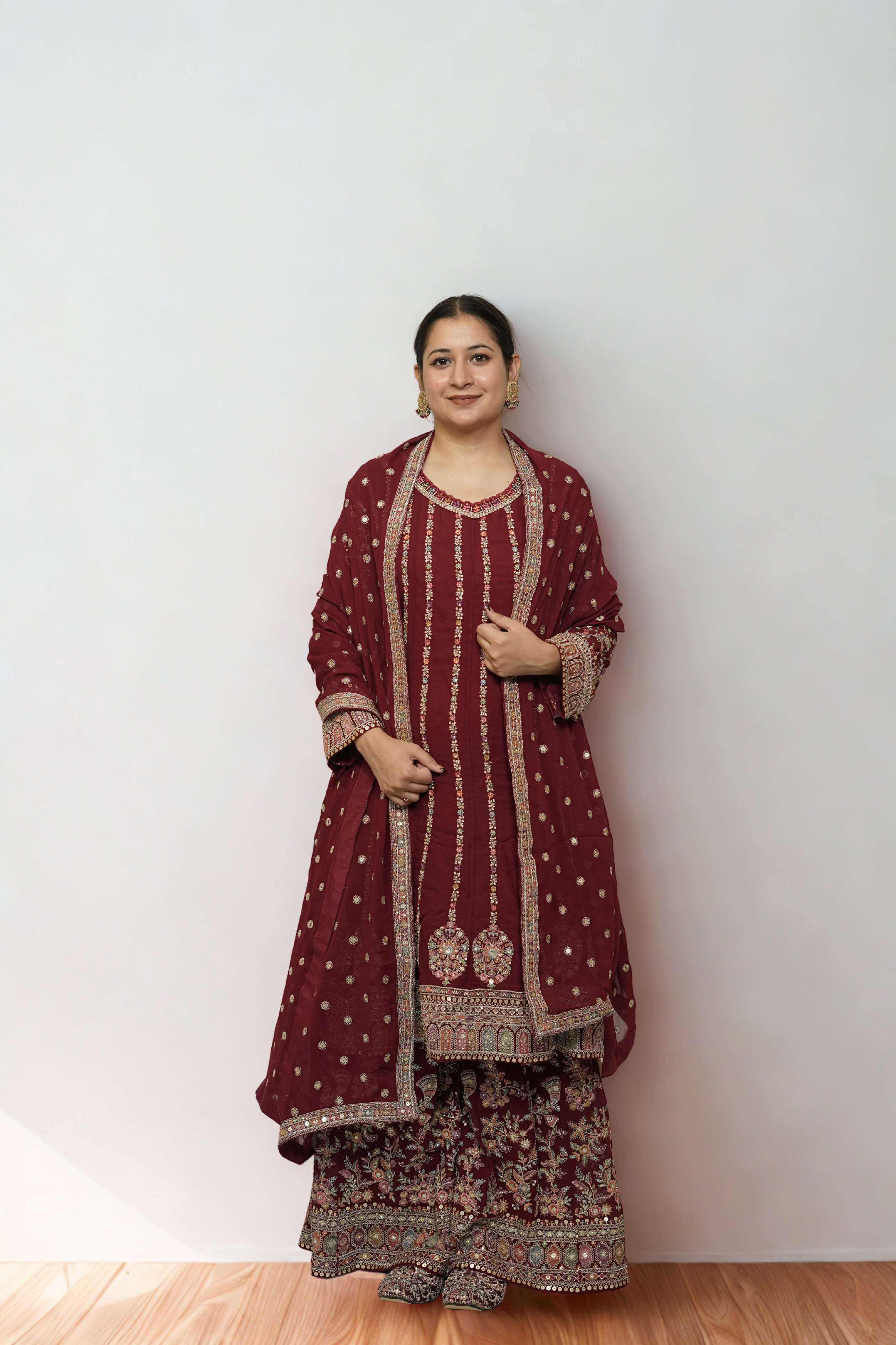 Maroon Heavy Embroidered Sharara Set