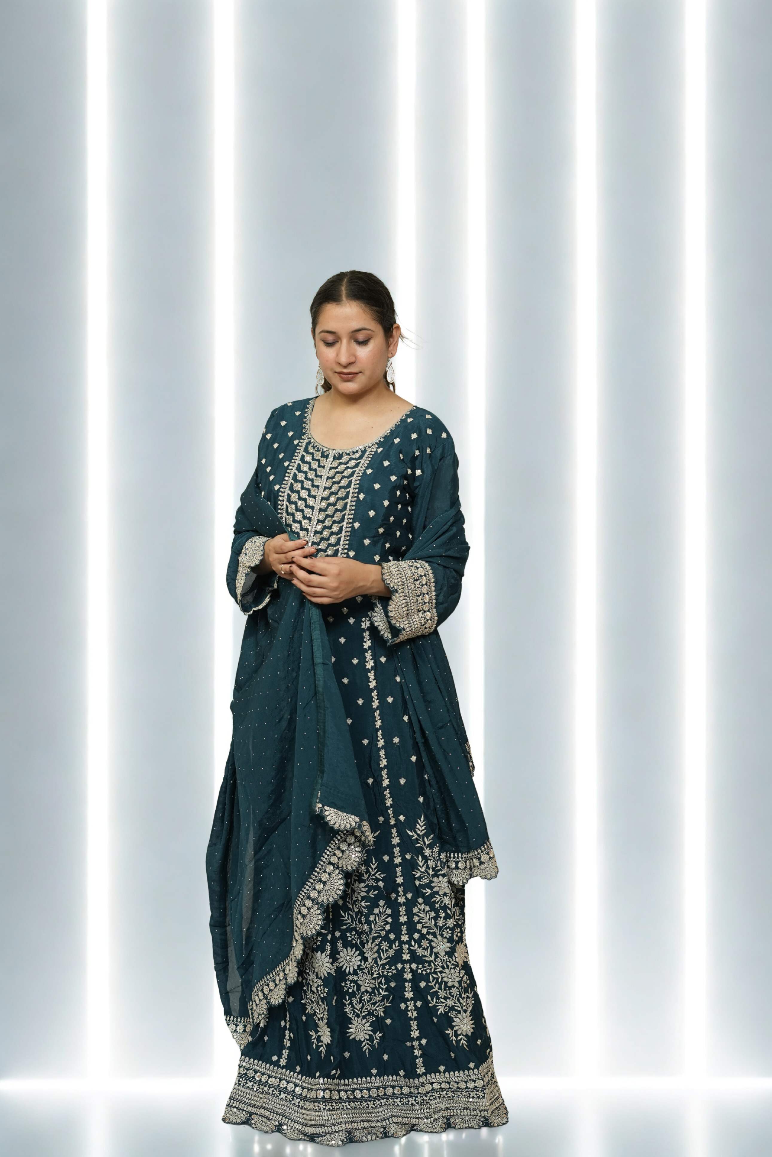 Teal Blue Embroidered Anarkali Suit