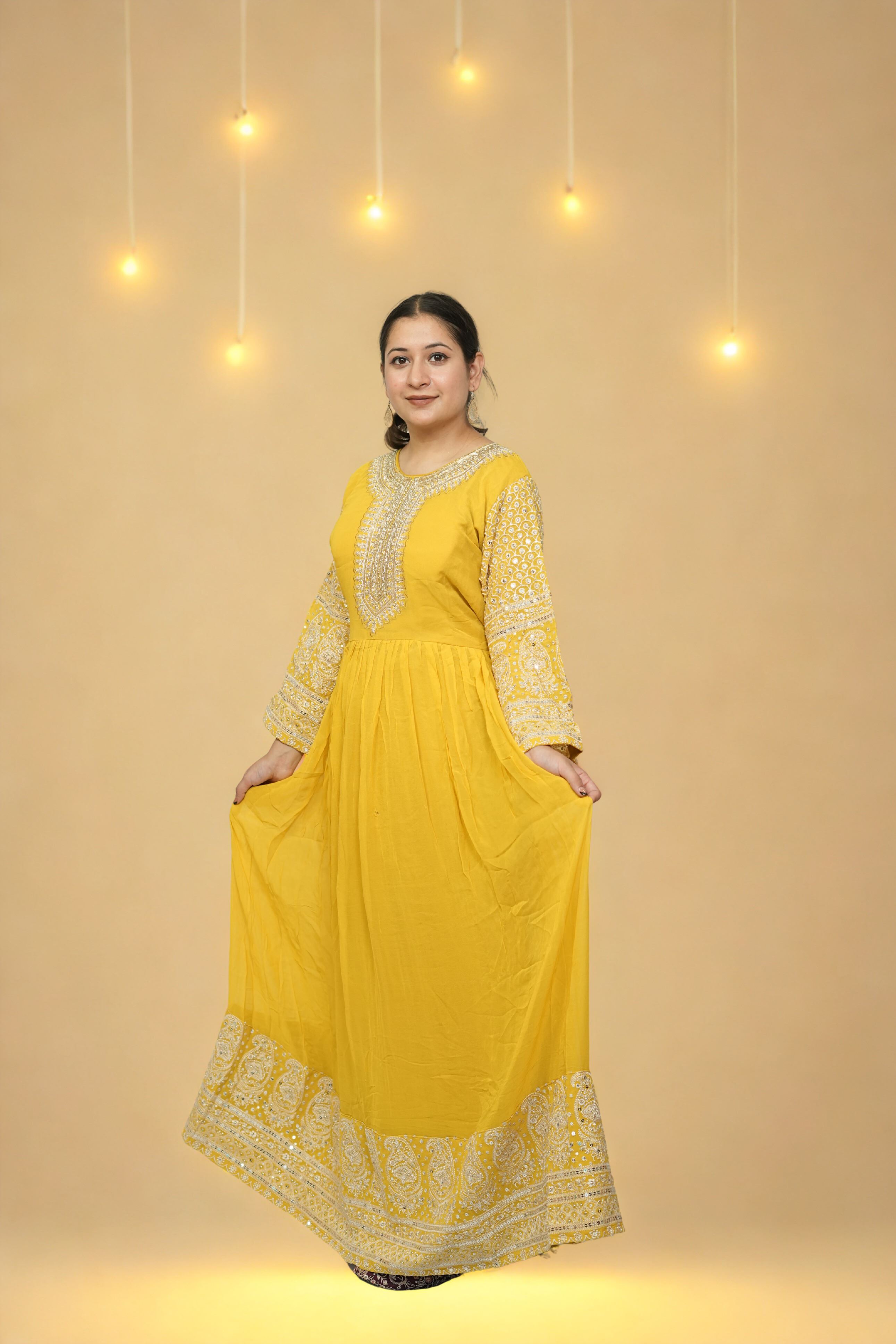 Yellow Embroidered Anarkali Set