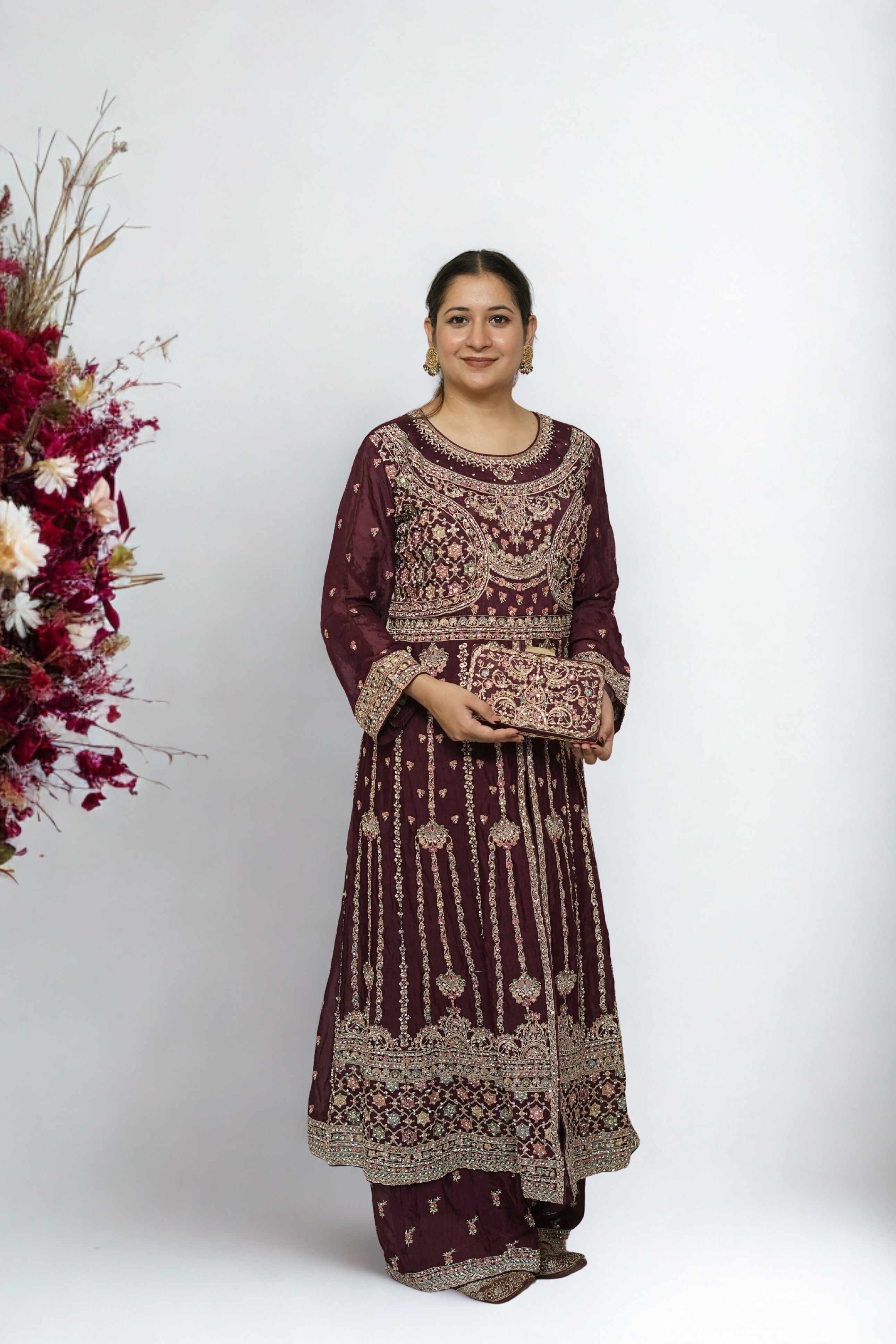 Wine Maroon Heavy Embroidered Palazzo Suit with Dupatta