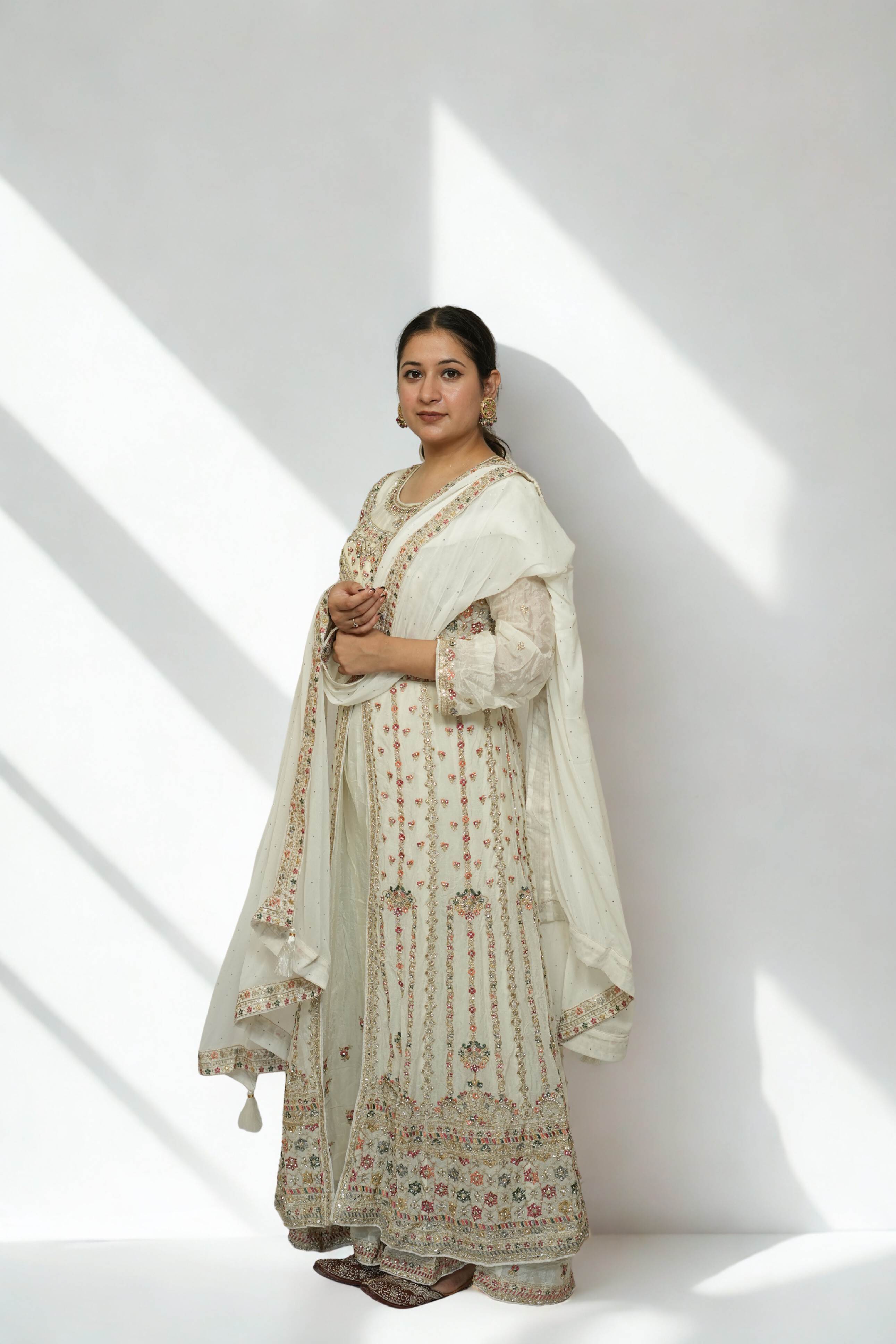 Ivory Heavy Embroidered Palazzo Suit with Dupatta