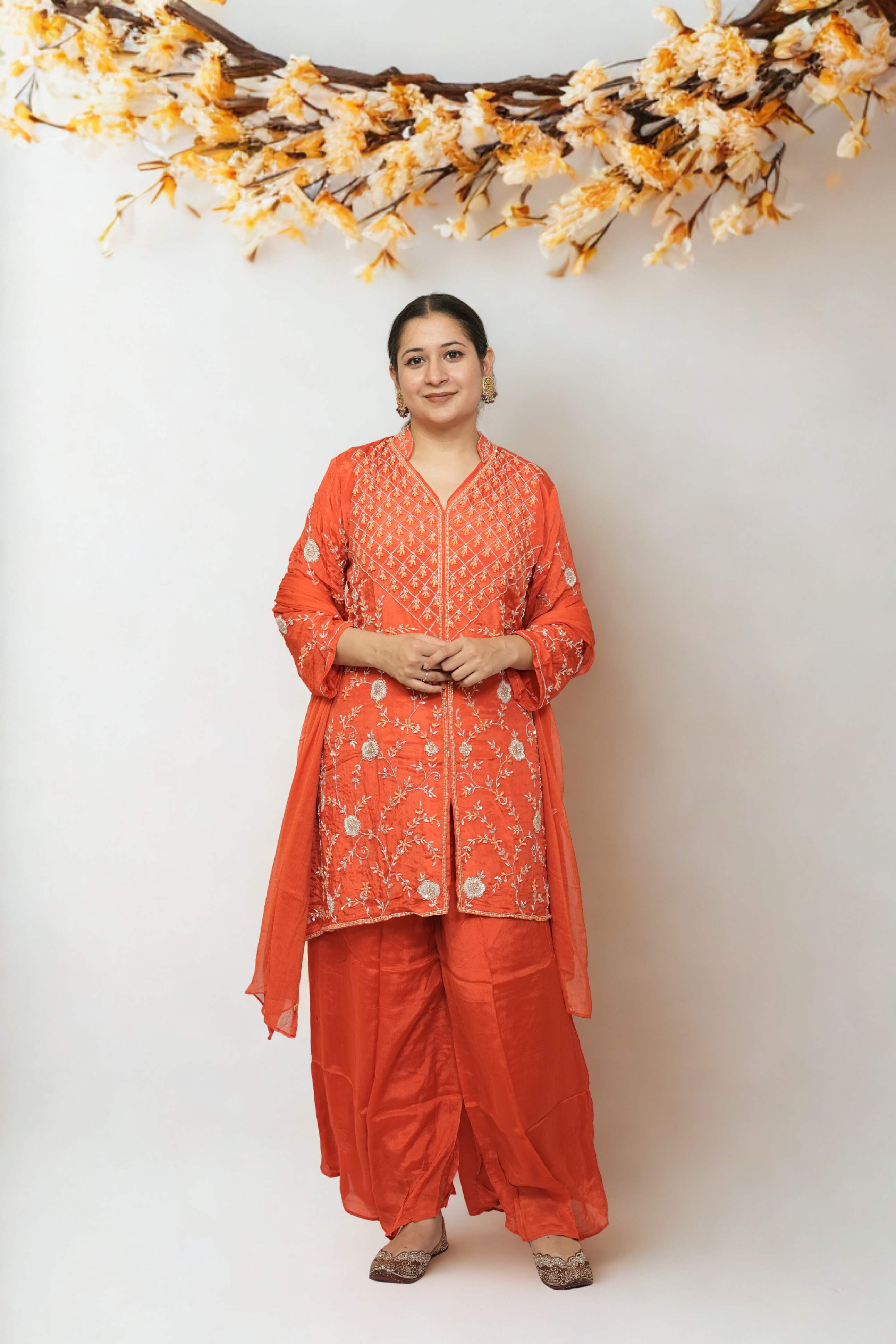 Rust Orange Embroidered Kurta Set