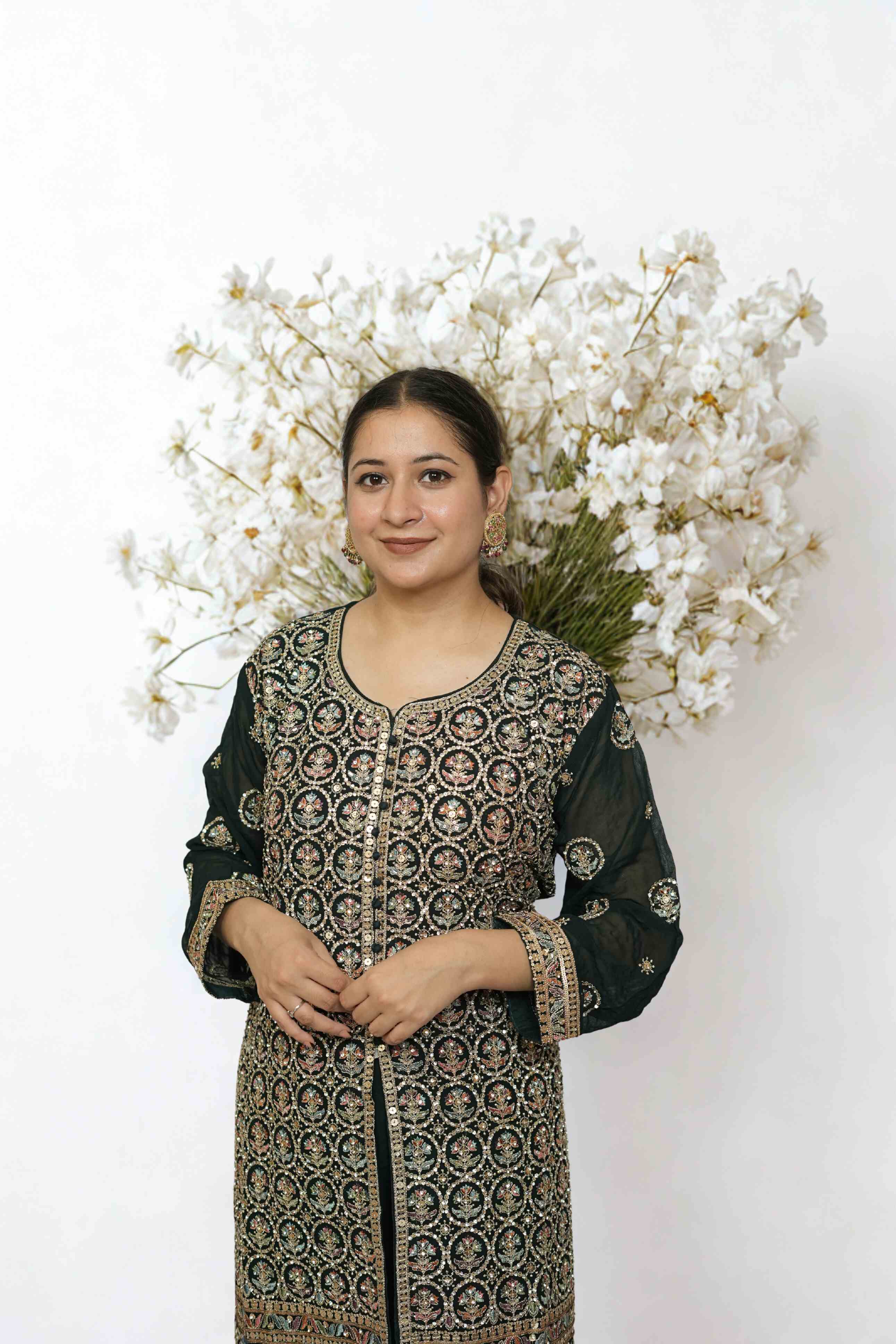 Black Heavy Embroidered Kurta Set