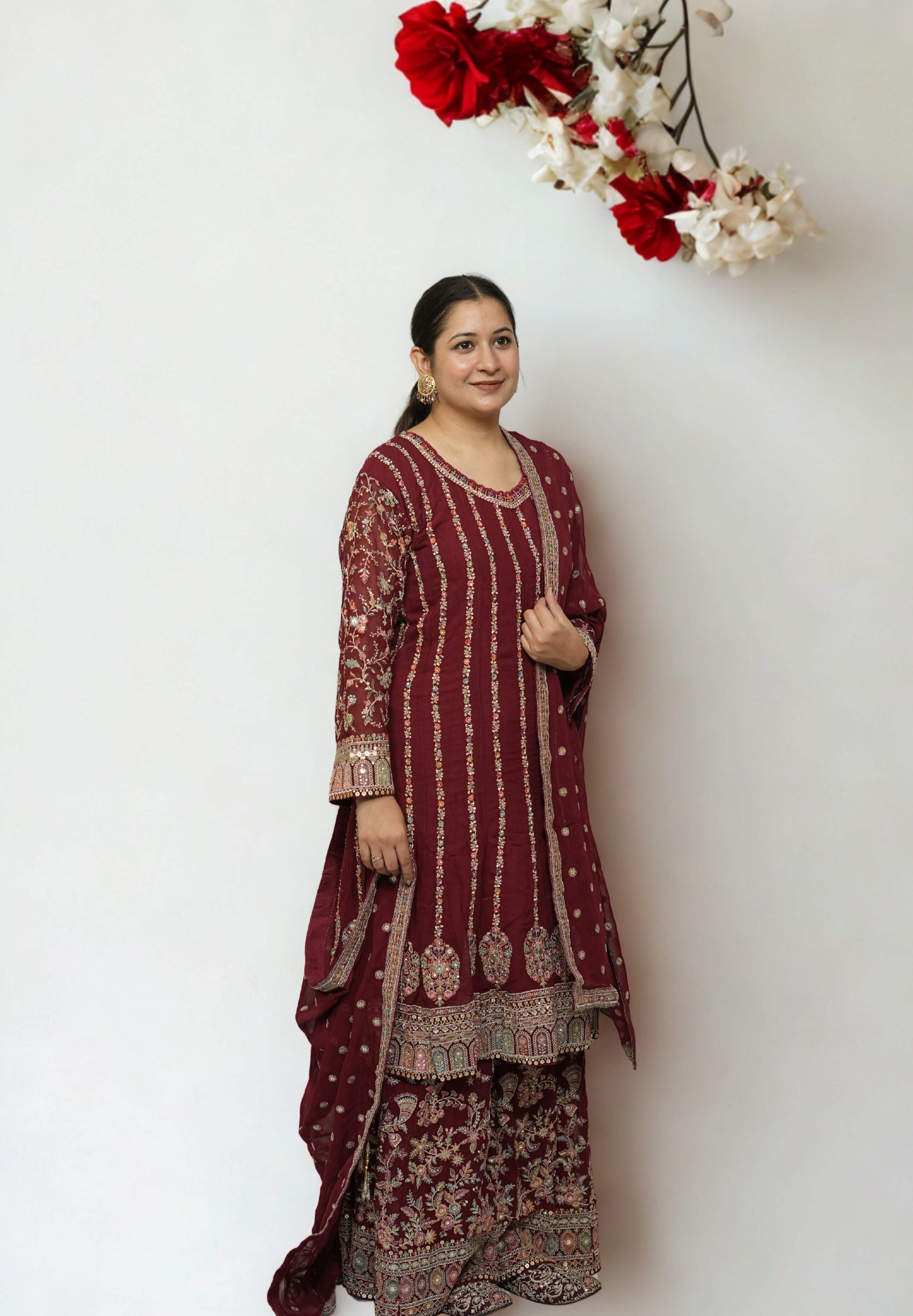 Maroon Heavy Embroidered Sharara Set