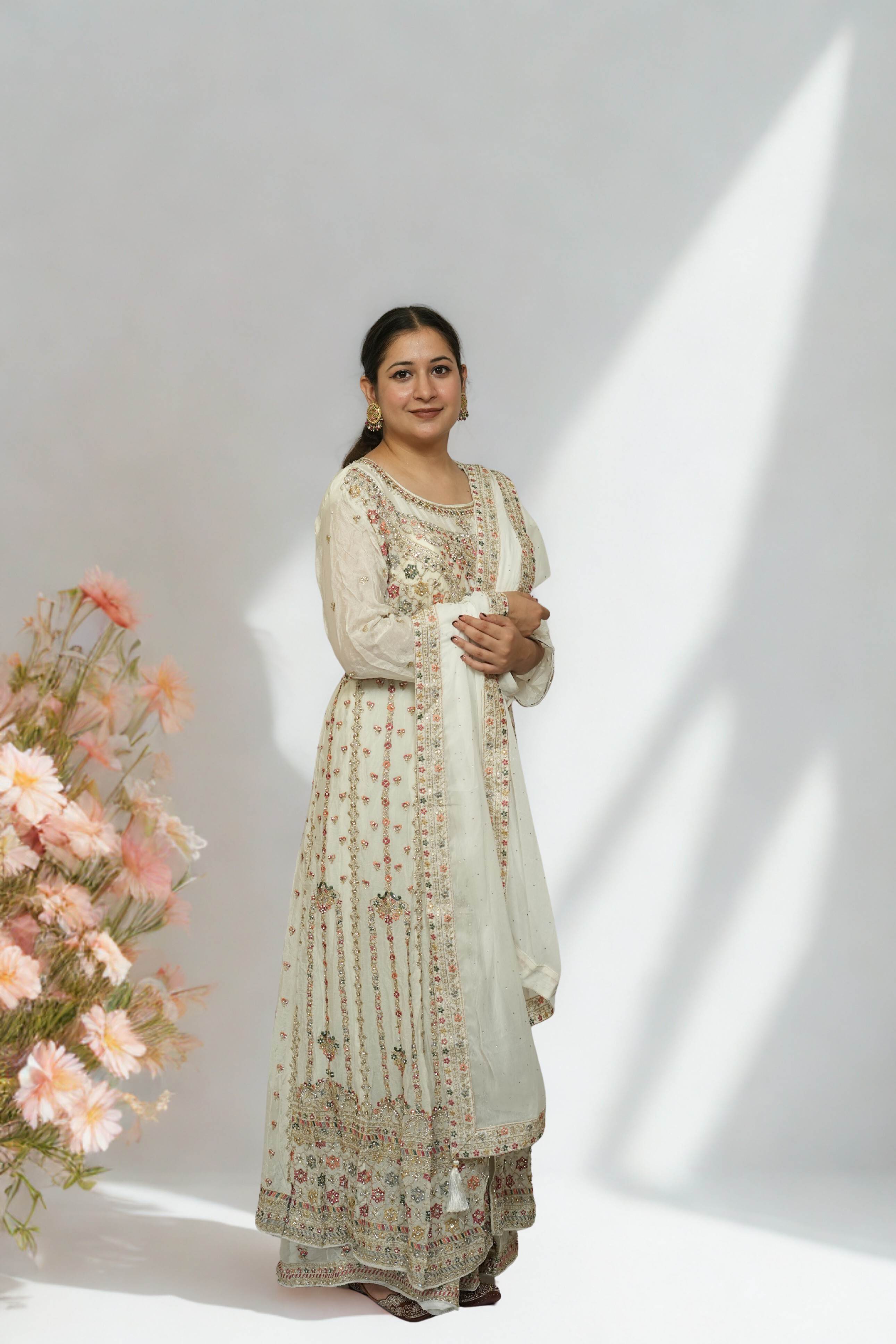 Ivory Heavy Embroidered Palazzo Suit with Dupatta