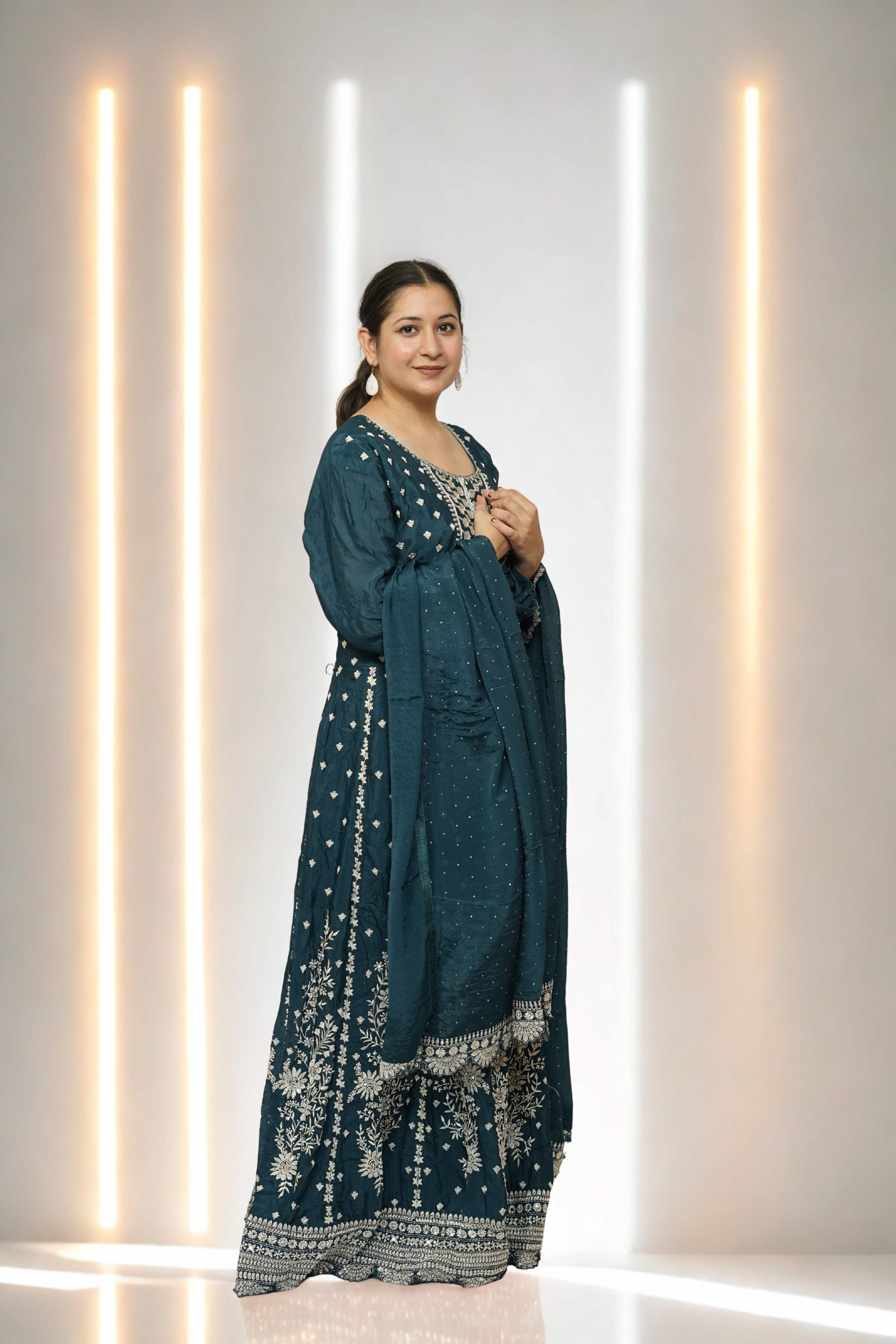 Teal Blue Embroidered Anarkali Suit