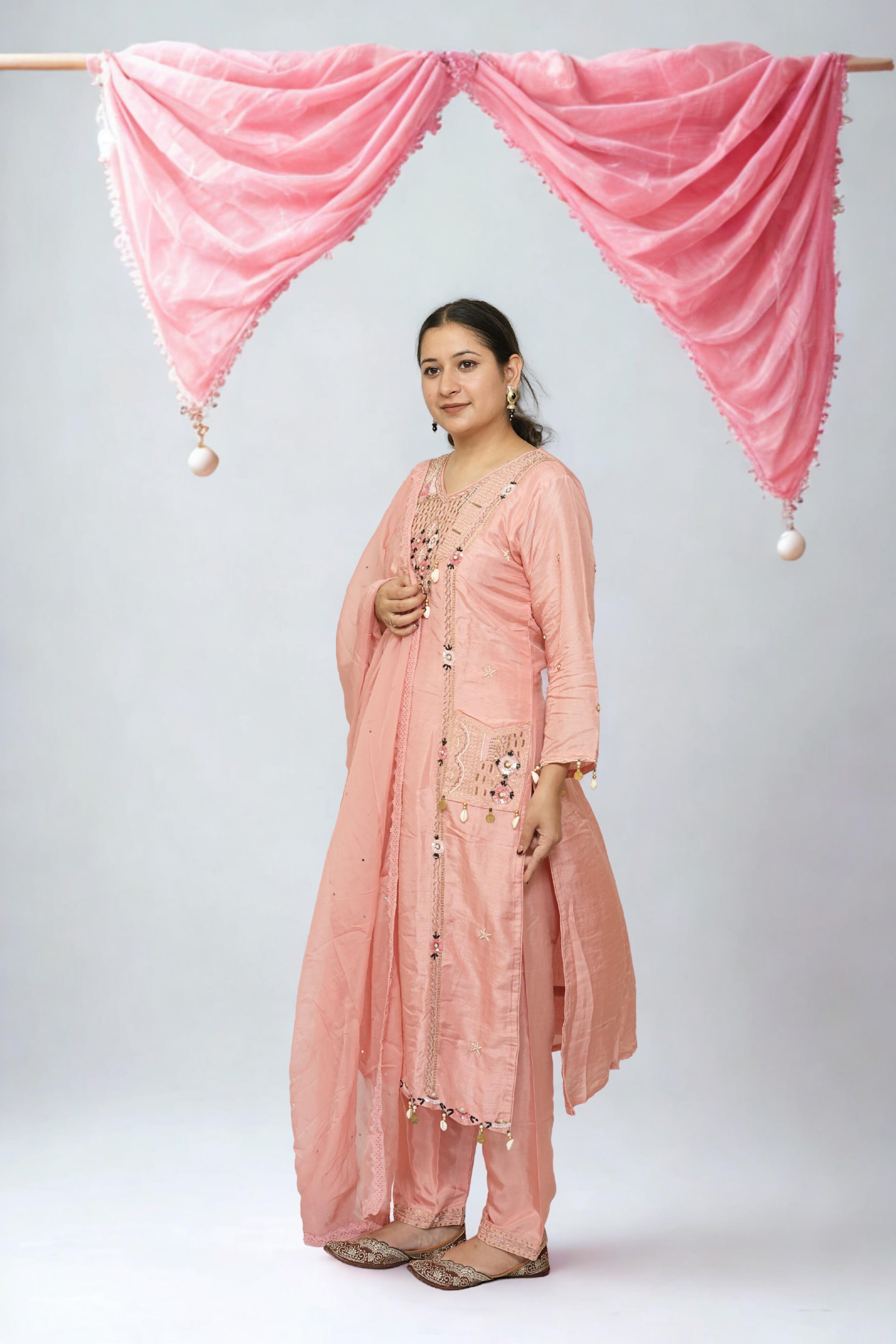 Pastel Pink Embroidered Kurta Set