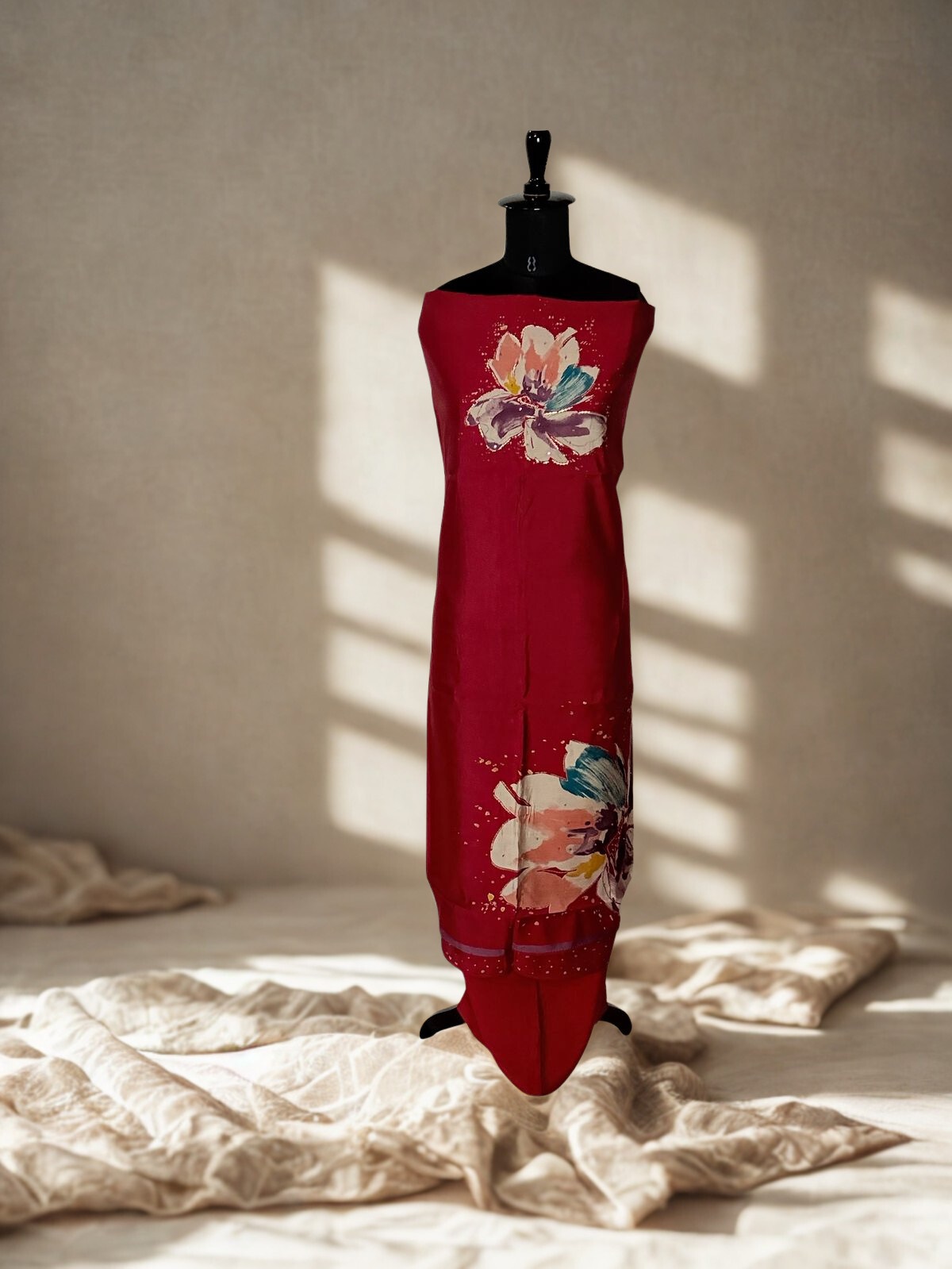 Maroon Floral Unstitched Suit