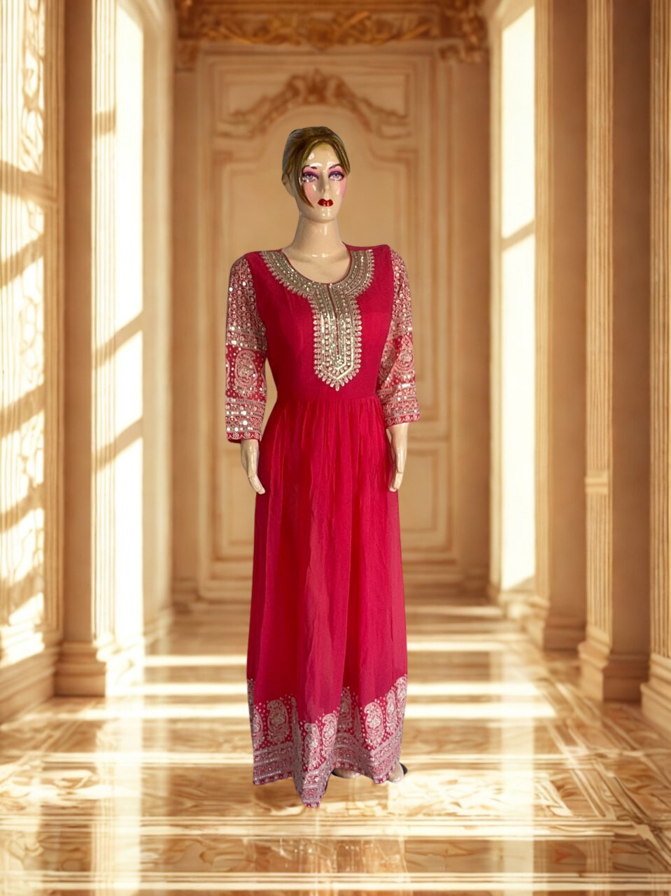 Red Embroidered Anarkali Suit Set with Dupatta
