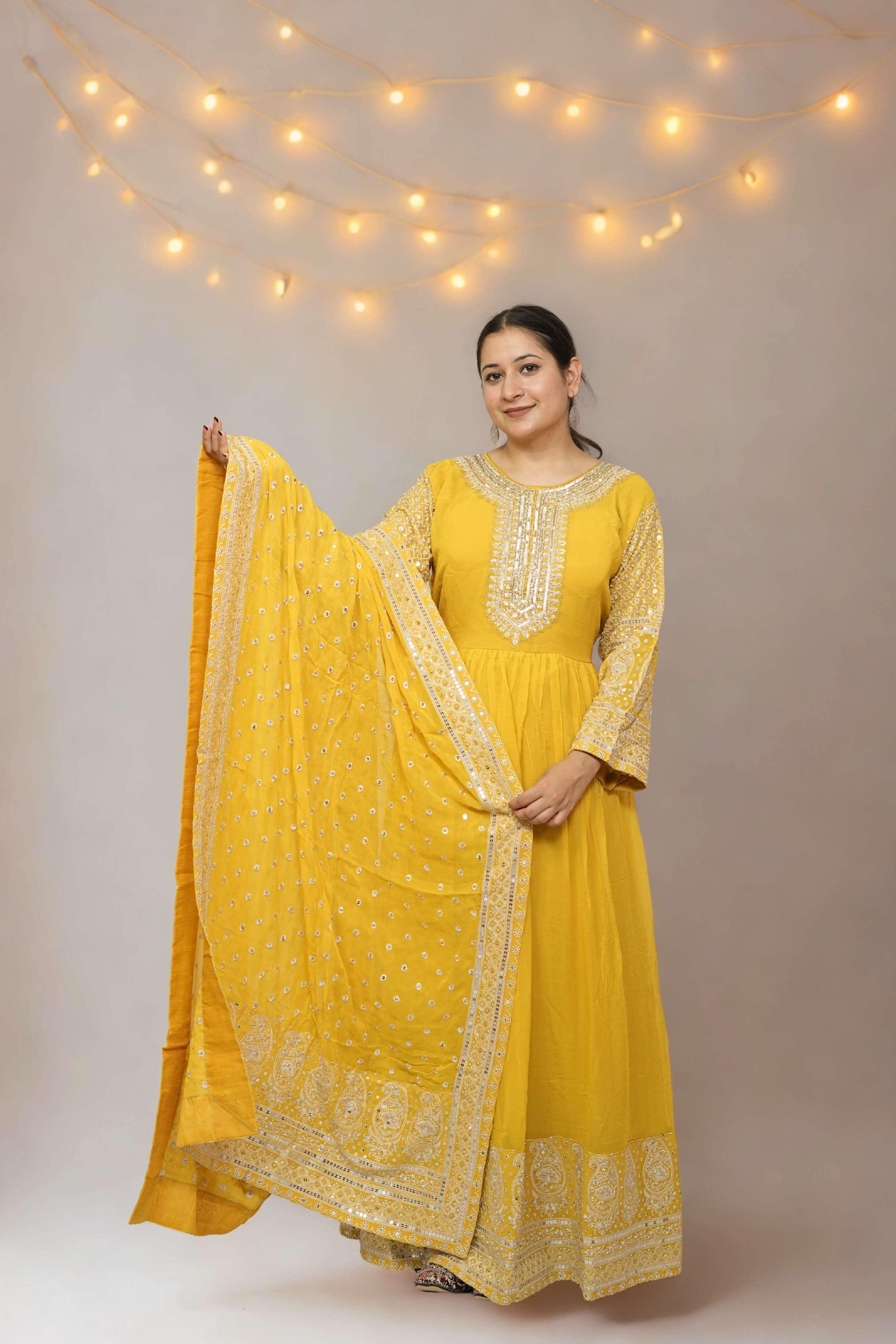 Yellow Embroidered Anarkali Set