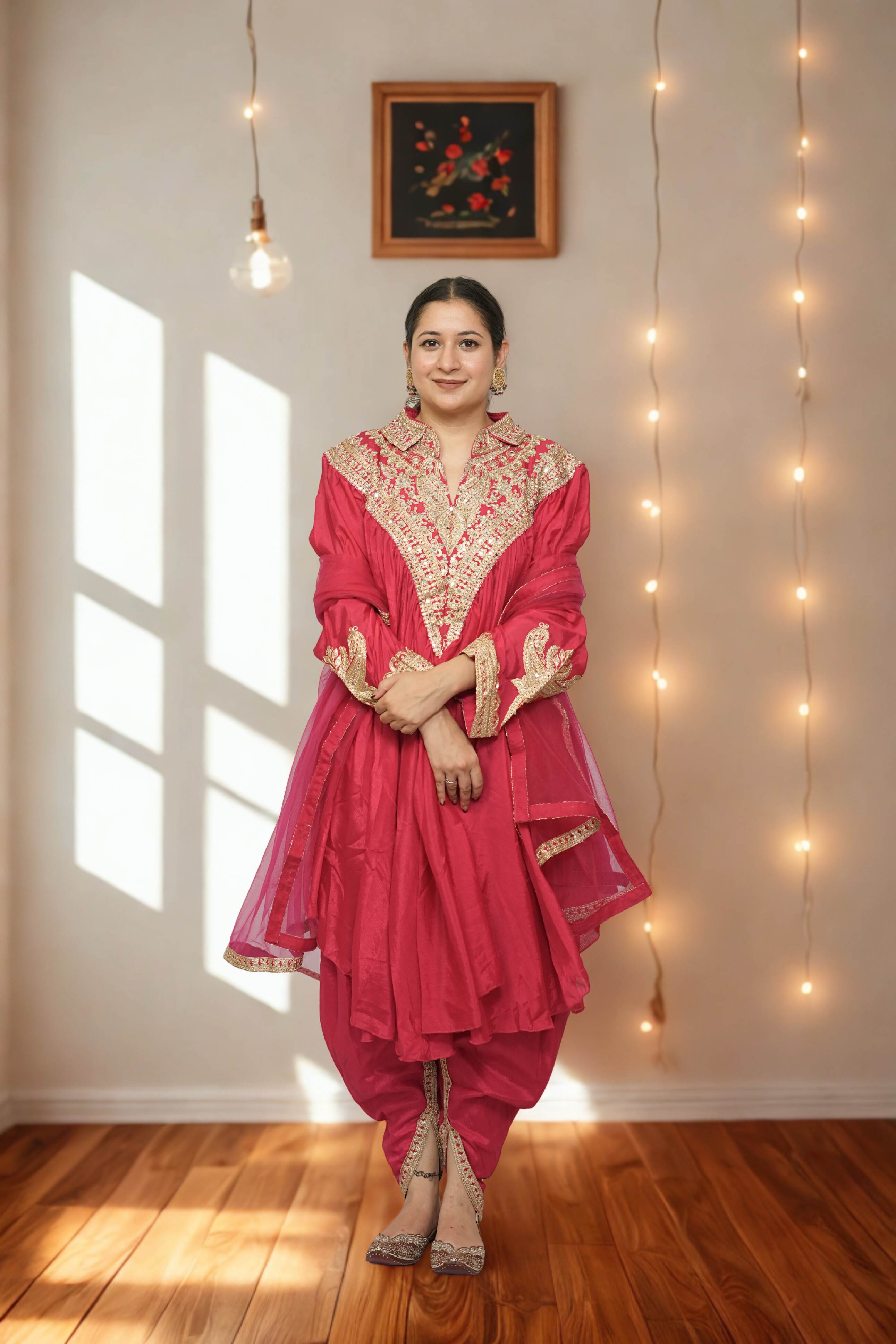 Pink Embroidered Angrakha Style Suit