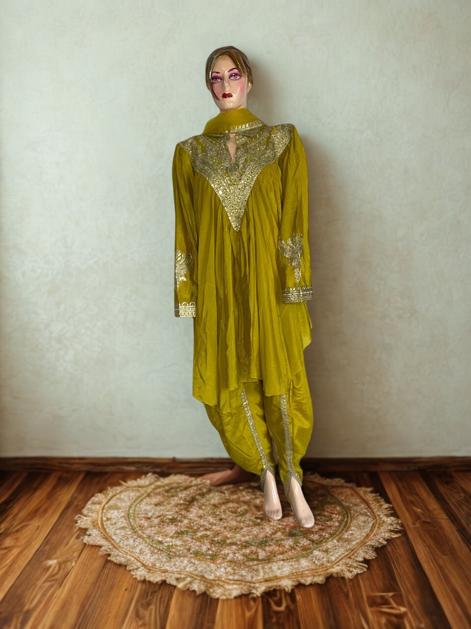 Mustard Yellow Dhoti Salwar and Short Kurti Set with Dupatta