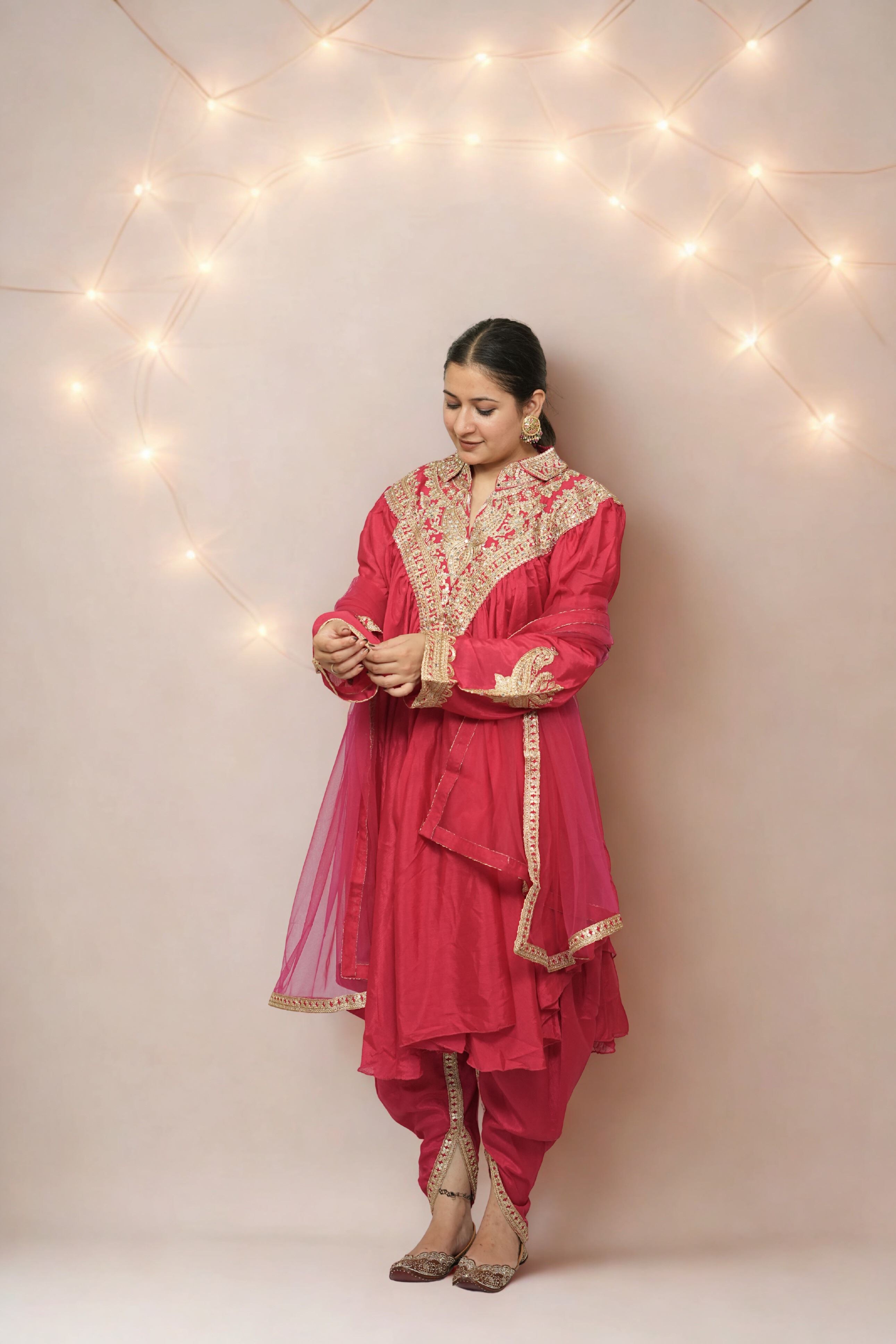 Pink Embroidered Angrakha Style Suit